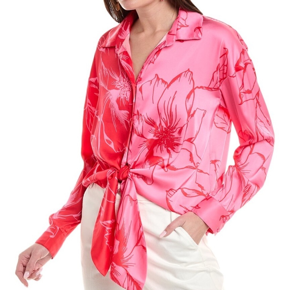 Hutch Robbie Shirt floral two tone tie front button down blouse cuffs